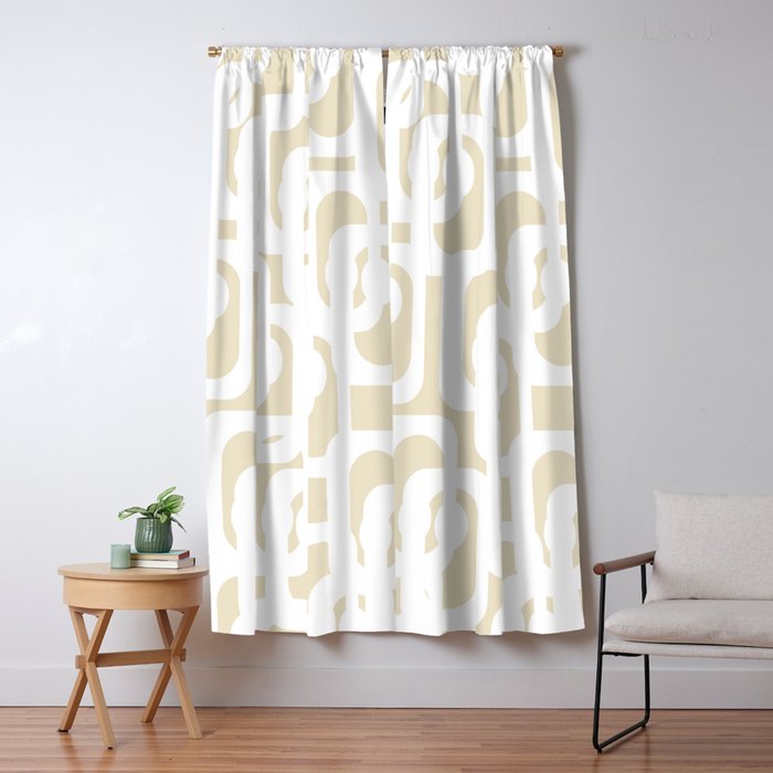 Mid Century Modern Loop Pattern in Neutral Beige and White Window Curtain Gallery Image 5