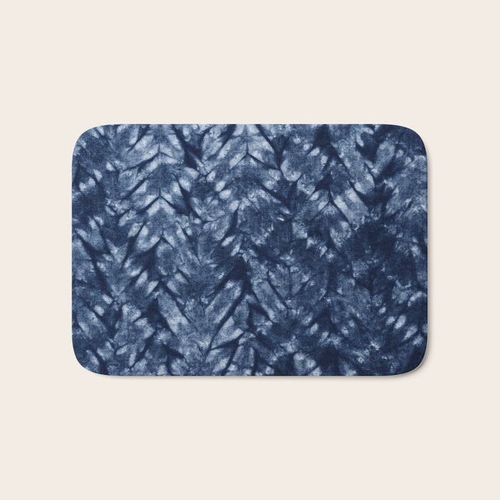 Indigo Blue Shibori Tie Dye, Boho Art Bath Mat Gallery Image 1