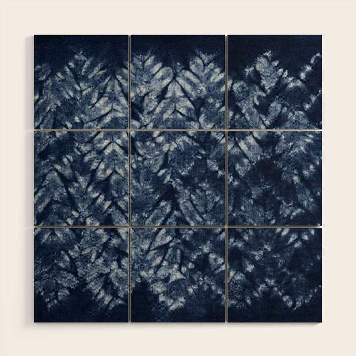Indigo Blue Shibori Tie Dye, Boho Art Wood Wall Art Gallery Image 1
