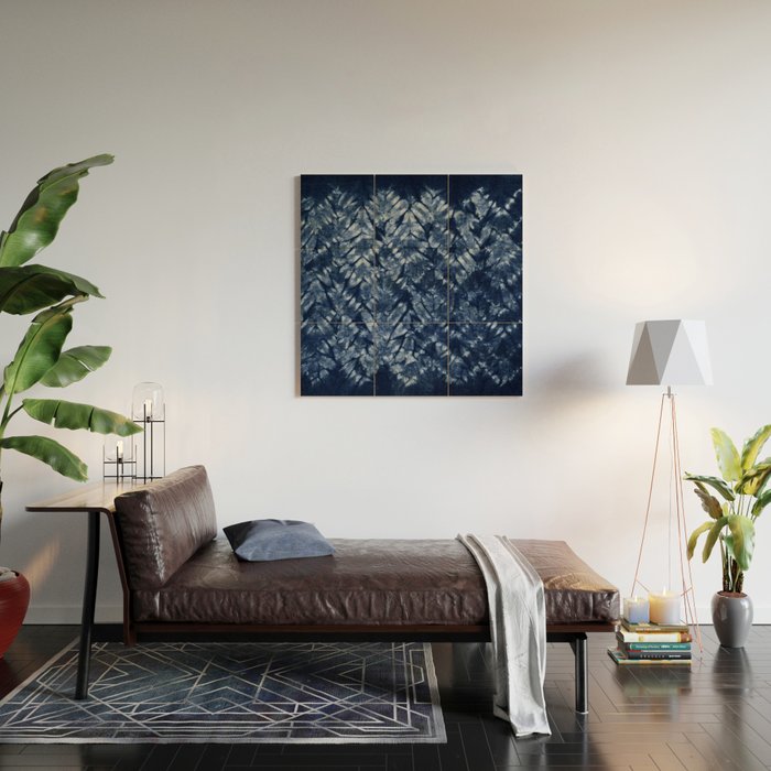 Indigo Blue Shibori Tie Dye, Boho Art Wood Wall Art Gallery Image 2
