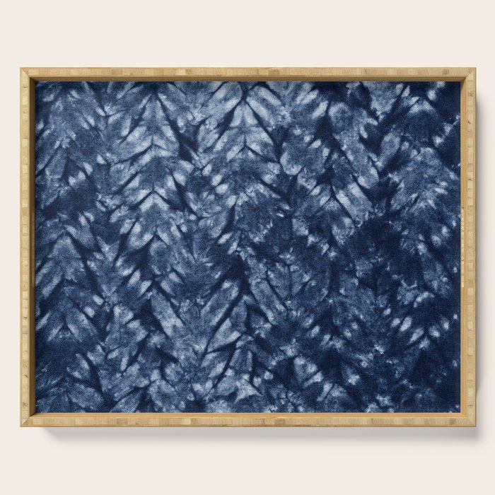 Indigo Blue Shibori Tie Dye, Boho Art Serving Tray Gallery Image 1