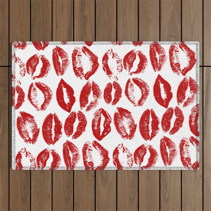 red lipstick kisses Outdoor Rug Gallery Image 1