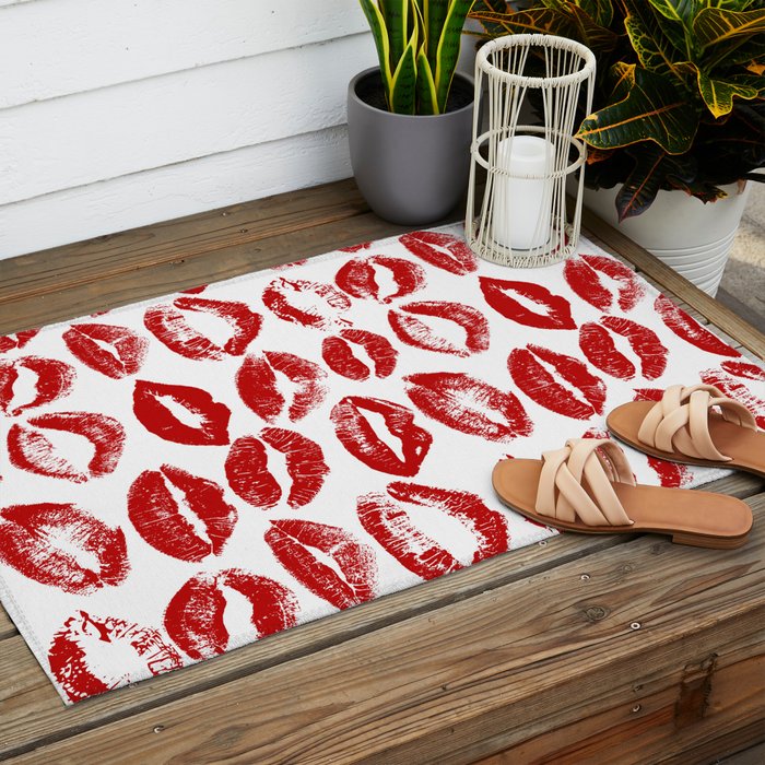 red lipstick kisses Outdoor Rug Gallery Image 2