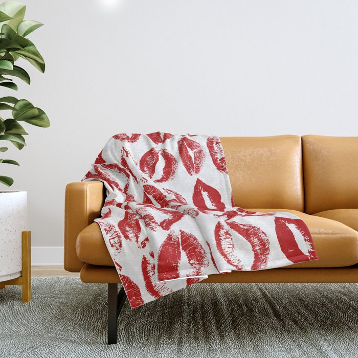 red lipstick kisses Throw Blanket Gallery Image 1