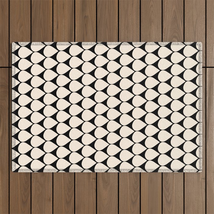 Mod Scales Pattern in Almond Cream and Black Outdoor Rug Gallery Image 1
