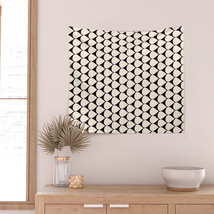 Mod Scales Pattern in Almond Cream and Black Wall Tapestry Gallery Image 2