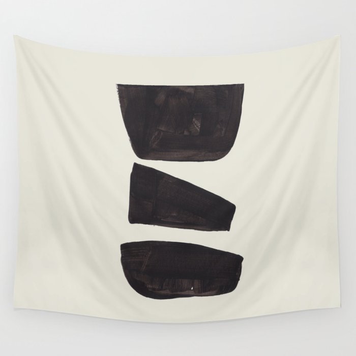 Black & White Minimalist Abstract Shapes Patterns Black Ink Painting Wall Tapestry Gallery Image 4