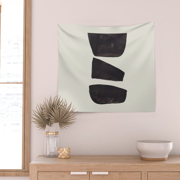 Black & White Minimalist Abstract Shapes Patterns Black Ink Painting Wall Tapestry Gallery Image 2