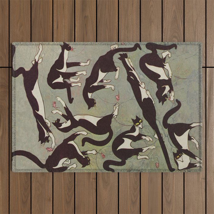 Edited magazine cover - The Lone hand - 1909 Cat Playing With Mouse Vintage Pattern Outdoor Rug Gallery Image 1