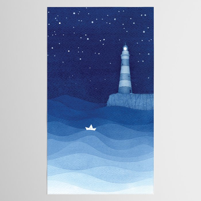 Lighthouse & the paper boat, blue ocean Tablecloth Gallery Image 2
