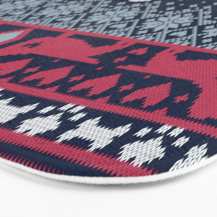 Fair Isle Knitting Doxie Love // navy blue background white and red dachshunds dogs bones paws and hearts Bath Mat Gallery Image 3