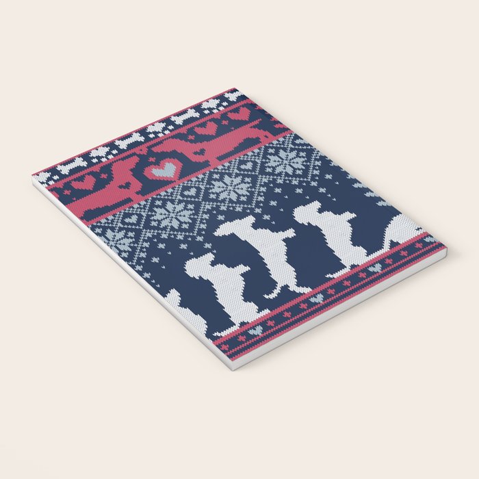 Fair Isle Knitting Doxie Love // navy blue background white and red dachshunds dogs bones paws and hearts Notebook Gallery Image 3
