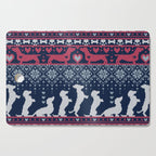 Fair Isle Knitting Doxie Love // navy blue background white and red dachshunds dogs bones paws and hearts Cutting Board Gallery Image 1
