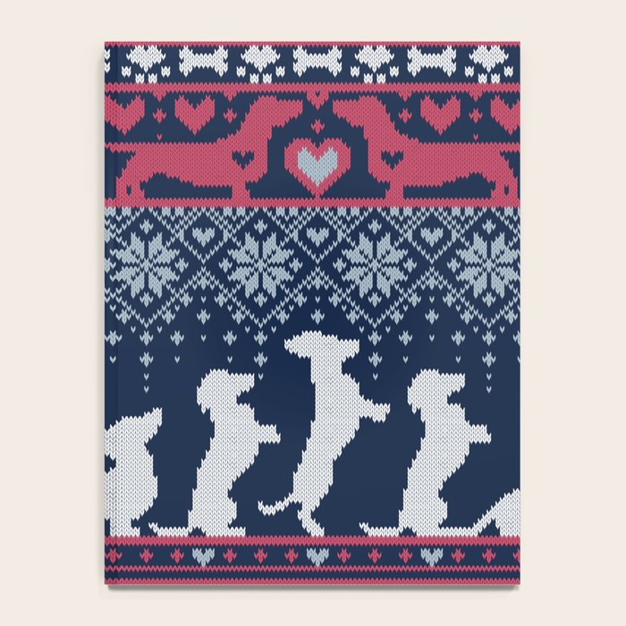 Fair Isle Knitting Doxie Love // navy blue background white and red dachshunds dogs bones paws and hearts Notebook Gallery Image 4