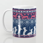 Fair Isle Knitting Doxie Love // navy blue background white and red dachshunds dogs bones paws and hearts Coffee Mug Gallery Image 3