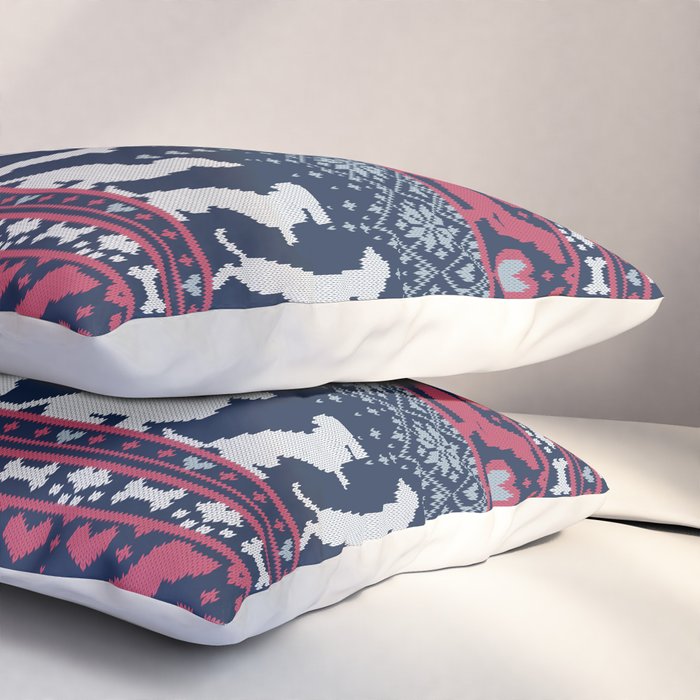 Fair Isle Knitting Doxie Love // navy blue background white and red dachshunds dogs bones paws and hearts Pillow Sham Gallery Image 3