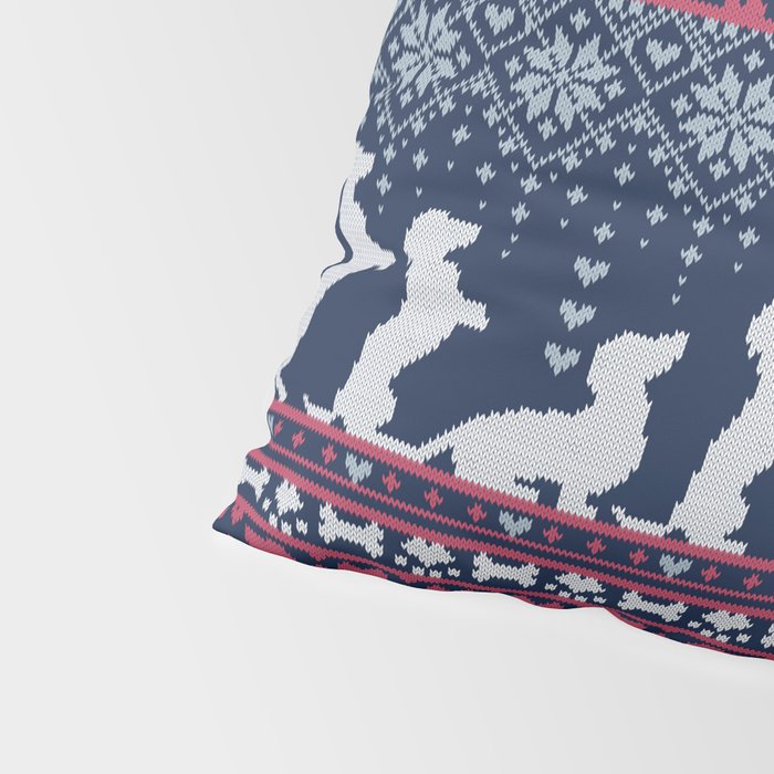 Fair Isle Knitting Doxie Love // navy blue background white and red dachshunds dogs bones paws and hearts Pillow Sham Gallery Image 4