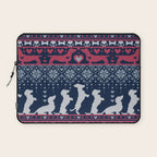 Fair Isle Knitting Doxie Love // navy blue background white and red dachshunds dogs bones paws and hearts Laptop Sleeve Gallery Image 1