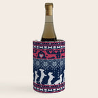 Fair Isle Knitting Doxie Love // navy blue background white and red dachshunds dogs bones paws and hearts Wine Chiller Gallery Image 2