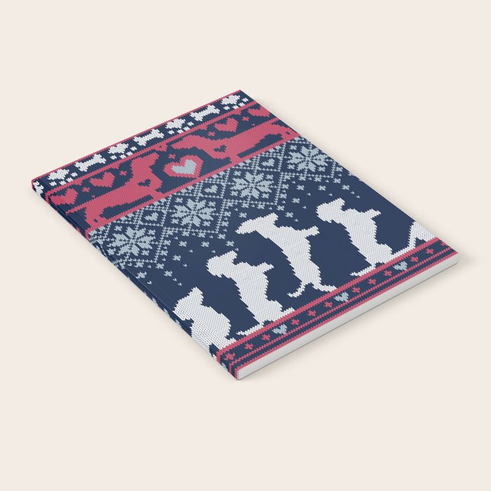 Fair Isle Knitting Doxie Love // navy blue background white and red dachshunds dogs bones paws and hearts Notebook Gallery Image 2