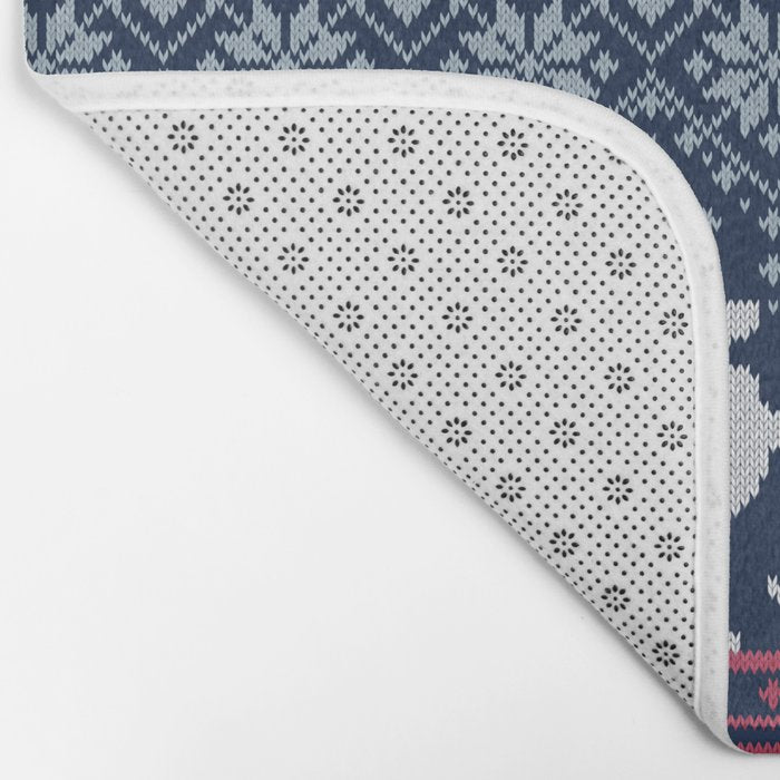 Fair Isle Knitting Doxie Love // navy blue background white and red dachshunds dogs bones paws and hearts Bath Mat Gallery Image 2