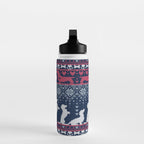 Fair Isle Knitting Doxie Love // navy blue background white and red dachshunds dogs bones paws and hearts Water Bottle Gallery Image 3