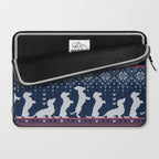 Fair Isle Knitting Doxie Love // navy blue background white and red dachshunds dogs bones paws and hearts Laptop Sleeve Gallery Image 2