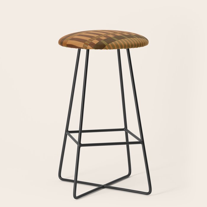 Midcentury Modern Blocks of Stripes neutral browns pattern Stool Gallery Image 1