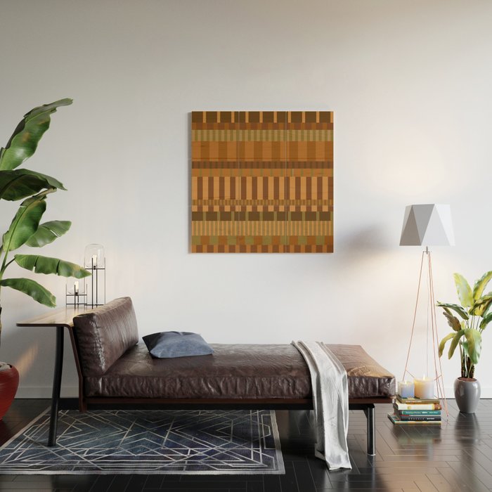 Midcentury Modern Blocks of Stripes neutral browns pattern Wood Wall Art Gallery Image 2