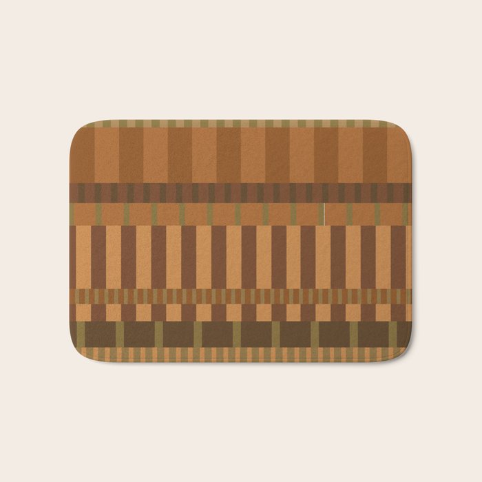 Midcentury Modern Blocks of Stripes neutral browns pattern Bath Mat Gallery Image 1