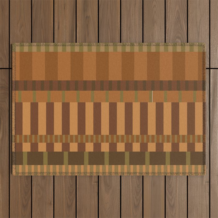 Midcentury Modern Blocks of Stripes neutral browns pattern Outdoor Rug Gallery Image 1