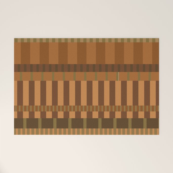 Midcentury Modern Blocks of Stripes neutral browns pattern Welcome Mat Gallery Image 1
