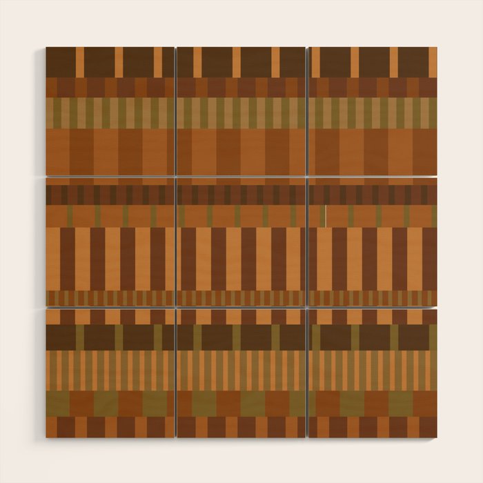 Midcentury Modern Blocks of Stripes neutral browns pattern Wood Wall Art Gallery Image 1