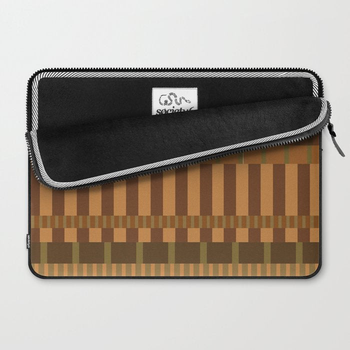 Midcentury Modern Blocks of Stripes neutral browns pattern Laptop Sleeve Gallery Image 2