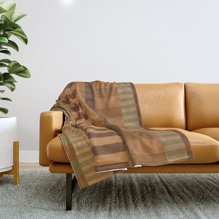 Midcentury Modern Blocks of Stripes neutral browns pattern Throw Blanket Gallery Image 1