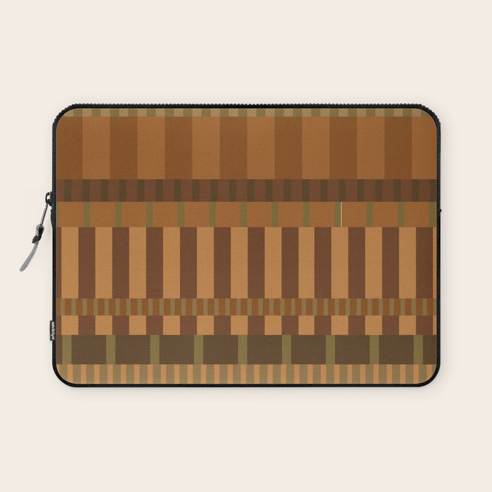 Midcentury Modern Blocks of Stripes neutral browns pattern Laptop Sleeve Gallery Image 1