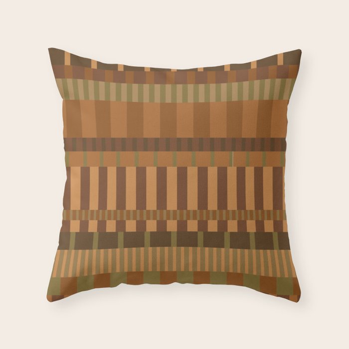 Midcentury Modern Blocks of Stripes neutral browns pattern Throw Pillow Gallery Image 6