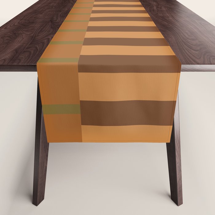 Midcentury Modern Blocks of Stripes neutral browns pattern Table Runner Gallery Image 1