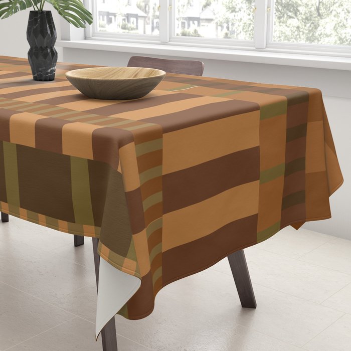 Midcentury Modern Blocks of Stripes neutral browns pattern Tablecloth Gallery Image 3