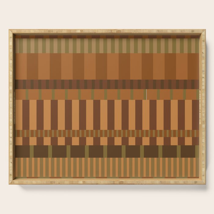 Midcentury Modern Blocks of Stripes neutral browns pattern Serving Tray Gallery Image 1