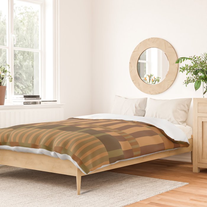 Midcentury Modern Blocks of Stripes neutral browns pattern Duvet Cover Gallery Image 2