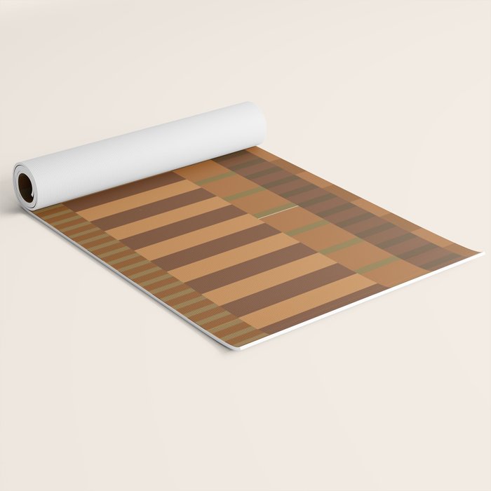Midcentury Modern Blocks of Stripes neutral browns pattern Yoga Mat Gallery Image 2
