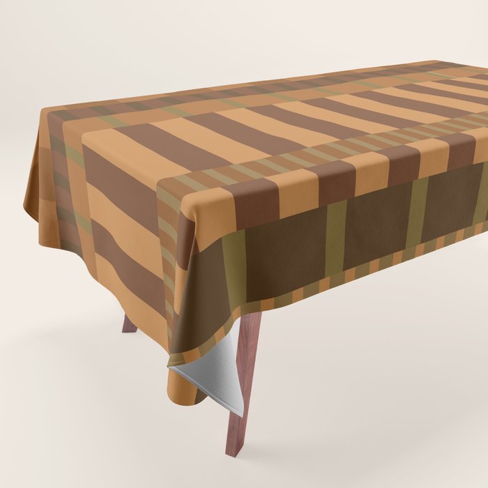 Midcentury Modern Blocks of Stripes neutral browns pattern Tablecloth Gallery Image 1