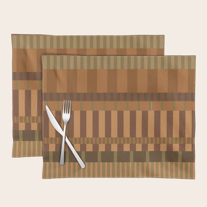 Midcentury Modern Blocks of Stripes neutral browns pattern Placemat Gallery Image 1