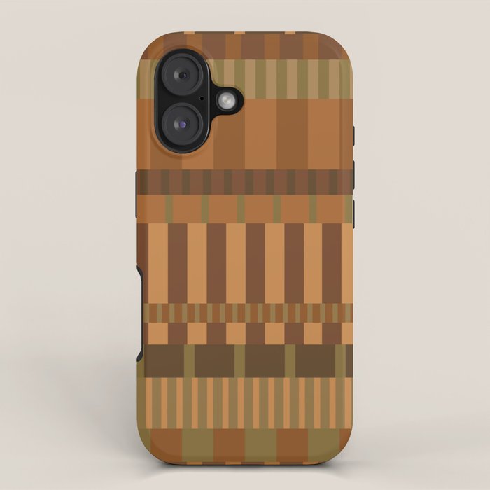 Midcentury Modern Blocks of Stripes neutral browns pattern iPhone Case Gallery Image 1