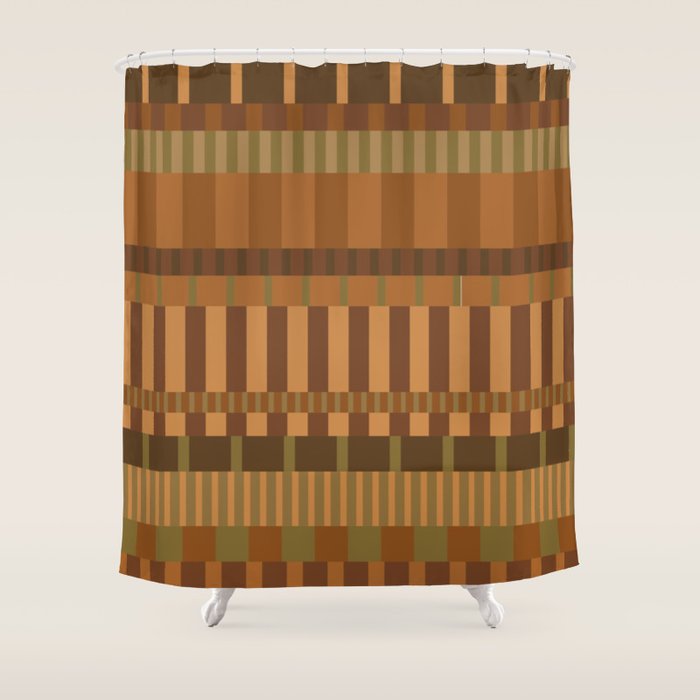 Midcentury Modern Blocks of Stripes neutral browns pattern Shower Curtain Gallery Image 1