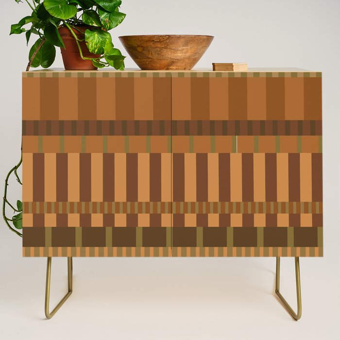 Midcentury Modern Blocks of Stripes neutral browns pattern Credenza Gallery Image 1
