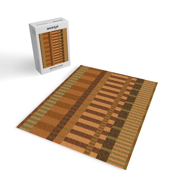 Midcentury Modern Blocks of Stripes neutral browns pattern Jigsaw Puzzle Gallery Image 2