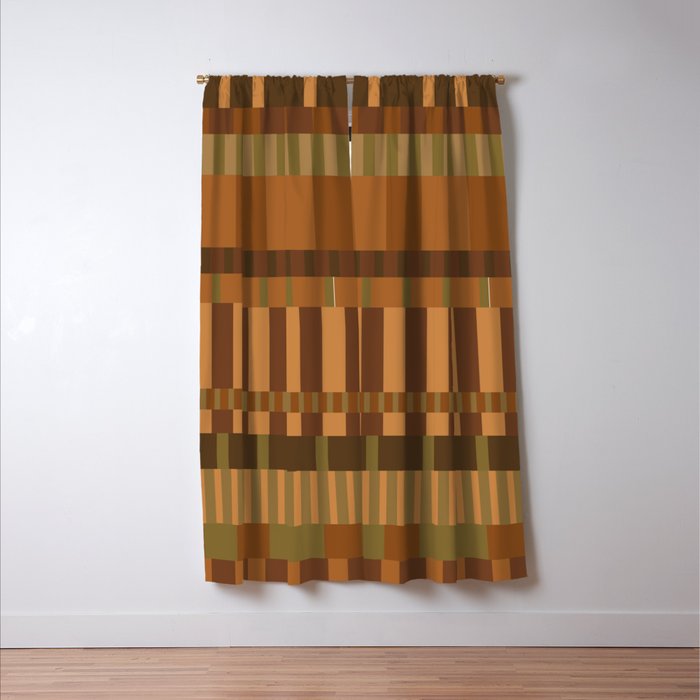 Midcentury Modern Blocks of Stripes neutral browns pattern Window Curtain Gallery Image 3