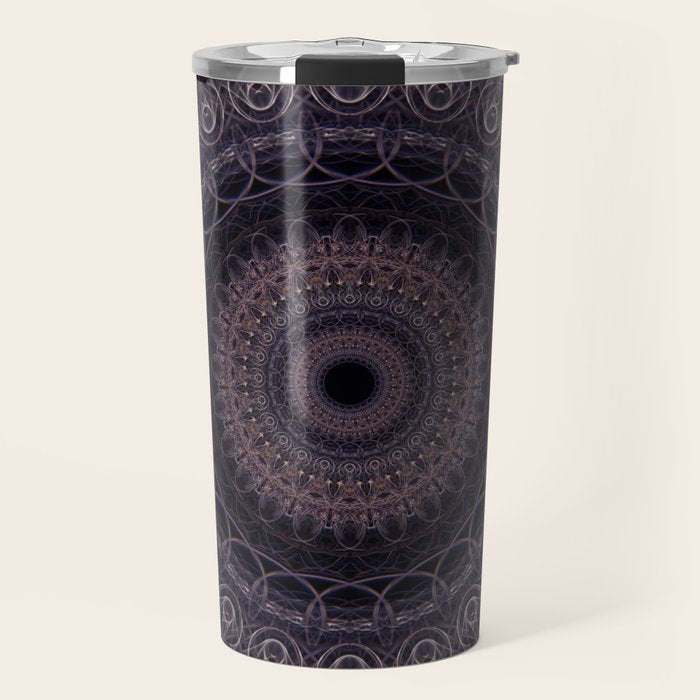 Mandala in cherry and plum tones Travel Mug Gallery Image 1